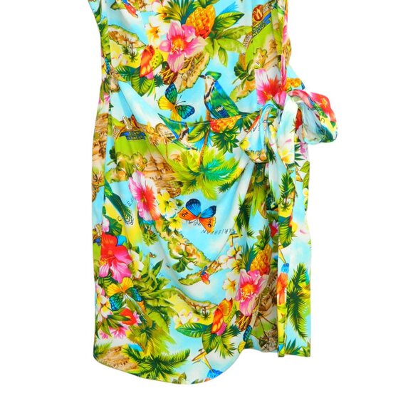 Tropical Holiday Party Caribbean Floral Dress Light Faux Wrap Skirt Size S/M - Picture 4 of 16
